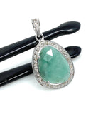 Emerald Diamond Pendant, Natural Emerald Sterling Silver Pendant, May Birthstone Pendant, Pave Diamond Pendant, 1.20” x 0.70”