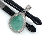 Emerald Diamond Pendant, Natural Emerald Sterling Silver Pendant, May Birthstone Pendant, Pave Diamond Pendant, 1.20” x 0.70”