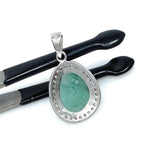Emerald Diamond Pendant, Natural Emerald Sterling Silver Pendant, May Birthstone Pendant, Pave Diamond Pendant, 1.20” x 0.70”