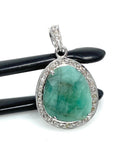 Emerald Diamond Pendant, May Birthstone Pendant, Spiritual Healing Crystal Jewelry, Heart Chakra Balancing Jewelry, Pave Diamond Pendant