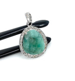 Emerald Diamond Pendant, May Birthstone Pendant, Spiritual Healing Crystal Jewelry, Heart Chakra Balancing Jewelry, Pave Diamond Pendant