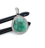 Emerald Diamond Pendant, May Birthstone Pendant, Spiritual Healing Crystal Jewelry, Heart Chakra Balancing Jewelry, Pave Diamond Pendant