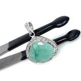 Emerald Diamond Pendant, Natural Emerald Sterling Silver Pendant, May Birthstone Pendant, Pave Diamond Pendant, 1.15” x 0.80”