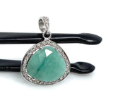 Emerald Diamond Pendant, Natural Emerald Sterling Silver Pendant, May Birthstone Pendant, Pave Diamond Pendant, 1.15” x 0.80”