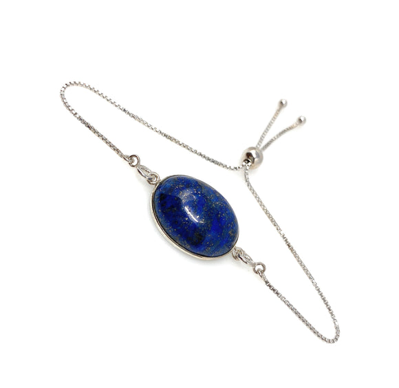 Lapis Lazuli Gemstone Bracelet, Sterling Silver Bolo Bracelet, AAA Quality Lapis Lazuli Bracelet, Gifts for Her