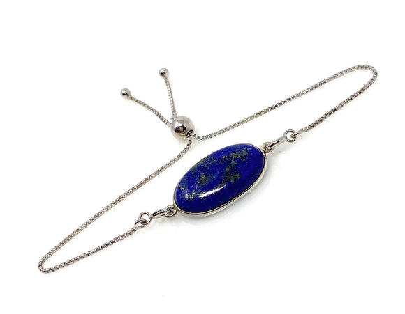 Lapis Lazuli Gemstone Bracelet, Sterling Silver Bolo Bracelet, AAA Quality Lapis Lazuli Bracelet, Gifts for Her