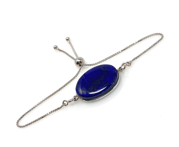 Lapis Lazuli Gemstone Bracelet, Sterling Silver Bolo Bracelet, AAA Quality Lapis Lazuli Bracelet, Gifts for Her