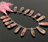Natural Rhodonite Gemstone Beads, Rhodonite Faceted Pear Briolette Beads, 24mm - 37.5mm , 8” Str/ 12 -13 Pcs
