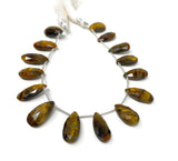 Natural Tiger Eye Gemstone Beads, Tiger Eye Faceted Pear Briolette Beads, Jewelry Supplies, 8" Strand/ 14 pcs