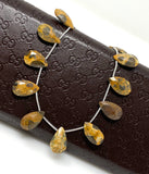 Natural Tiger Eye Gemstone Beads, Tiger Eye Faceted Pear Briolette Beads, Jewelry Supplies, 14mm - 21mm , 8" Strand/ 13- 14 pcs