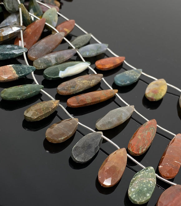 Natural Multi Jasper Gemstone Beads, Multi Jasper Faceted Pear Briolette Beads, Wholesale Beads, 22-32mm, 8” Str/ 13- 14 Pcs