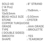 Oyster Copper Turquoise Beads, Turquoise Beads, Healing Crystal, Natural Gemstones, Wholesale Beads, Bulk Beads, 8" Strand