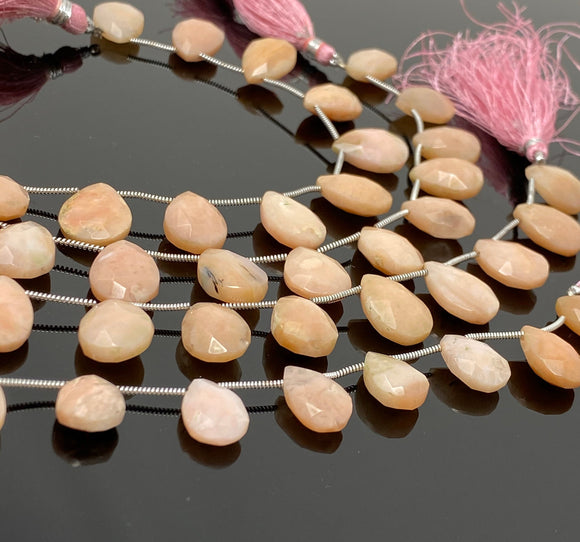 Pink Peach Opal Gemstone Beads, Natural Pink Peach Opal Faceted Pear Beads, Bulk Wholesale Beads, Jewelry Supplies, 7.5” Strand / 12 Pcs