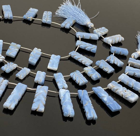 Natural Blue Opal Gemstone Beads, Blue Opal Carved Bar Beads, Wholesale Bulk Beads, Jewelry Supplies, 8” Strand