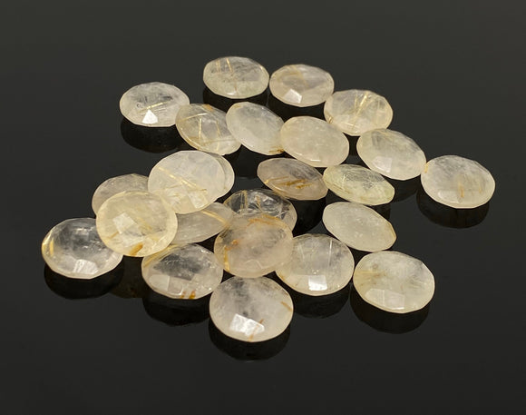 6 Pcs Natural Golden Rutile Rose Cut Cabochons, Loose Gemstones, Briolette Ring Stones, 12mm approx.