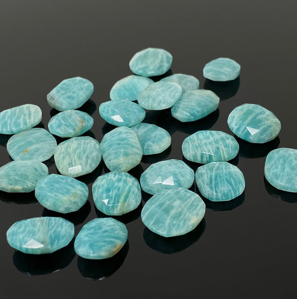 5 Pcs Natural Amazonite Rose Cut Cabochons, Loose Gemstones, Peruvian Amazonite Ring Stones, 13x10mm - 18x15mm approx.