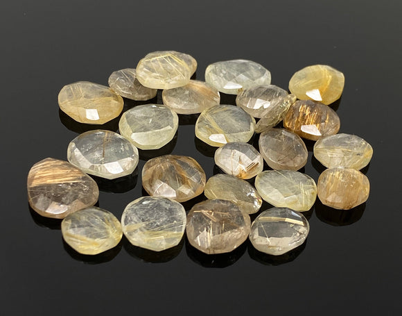 5 Pcs Natural Golden Rutile Rose Cut Cabochons, Loose Gemstones, Golden Rutile Rose Cuts, 11x10mm - 17x14mm