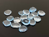 6Pcs Swiss Blue Topaz Rosecut Cabochons, Loose Gemstones, Blue Topaz Rose Cuts, 8x7mm - 12x9mm