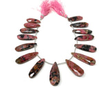 Natural Rhodonite Gemstone Beads, Rhodonite Faceted Pear Briolette Beads, 24mm - 37.5mm , 8” Str/ 12 -13 Pcs