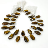 Natural Tiger Eye Gemstone Beads, Tiger Eye Faceted Pear Briolette Beads, Jewelry Supplies, 8" Strand/ 14 pcs