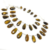 Natural Tiger Eye Gemstone Beads, Tiger Eye Faceted Pear Briolette Beads, Jewelry Supplies, 8" Strand/ 14 pcs