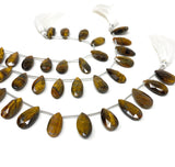 Natural Tiger Eye Gemstone Beads, Tiger Eye Faceted Pear Briolette Beads, Jewelry Supplies, 8" Strand/ 14 pcs