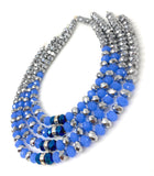Faceted Glass Rondelle Beads, Opaque Blue and Metallic Silver Glass Beads, 8x6mm , 13.5” Strand