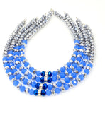 Faceted Glass Rondelle Beads, Opaque Blue and Metallic Silver Glass Beads, 8x6mm , 13.5” Strand