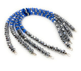 Faceted Glass Rondelle Beads, Opaque Blue and Metallic Silver Glass Beads, 8x6mm , 13.5” Strand