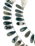 Natural Green Moss Agate Gemstone Beads, Moss Agate Faceted Pear Briolette Beads, Wholesale Beads, 24mm - 37mm, 7.75” Strand/ 13-14Pcs