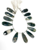 Natural Green Moss Agate Gemstone Beads, Moss Agate Faceted Pear Briolette Beads, Wholesale Beads, 24mm - 37mm, 7.75” Strand/ 13-14Pcs