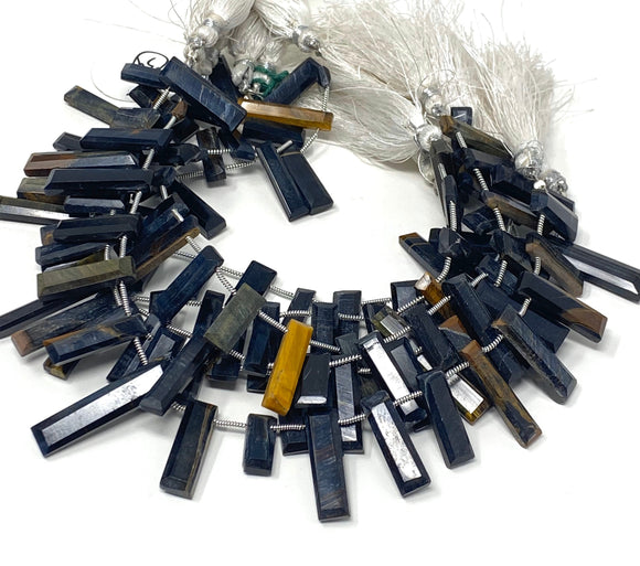 Black Tigers Eye Beads, Gemstone Beads - Faceted Baguette Beads, Jewelry Supplies, Wholesale Beads, Bulk Beads, 13mm - 31mm , 8” Strand
