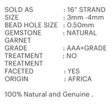 Garnet Beads, Gemstone Beads, Rare Orange Brown Garnet Beads, Wholesale Beads, Bulk Beads, AAA+ Quality, 3-4mm , 16" Strand