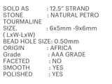Natural Petro Tourmaline Oval Beads, Gemstone Beads, Tourmaline Beads, Wholesale Bulk Beads, AAA Quality - 6x5mm - 9x6mm , 12.5" Strand