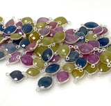 9Pcs/ 10 Pcs Natural Multi Sapphire Gemstone Connectors, Silver Connectors, Bulk Wholesale Jewelry Supplies, 18mm - 20mm