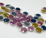 10 Pcs/ 11 Pcs Natural Multi Sapphire Gemstone Connectors, Silver Connectors, Bulk Wholesale Jewelry Supplies, 20x12mm
