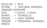 16.5” Natural Orange Songea Sapphire Gemstone Beads - Micro Faceted AAA+ Quality, Gemstone Beads, 2.5mm - 3.5mm