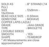 Mohave Lapis Lazuli Copper Beads, Healing Crystal Beads, Gemstone Beads, Lapis Lazuli Beads, Jewelry Supplies, 8" Strand