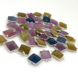 6 Pcs Natural Sapphire Gemstone Connectors, Bulk Jewelry Supplies Sterling Silver Jewelry Findings, 20x14mm - 22x15mm