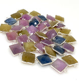 6 Pcs Natural Sapphire Gemstone Connectors, Bulk Jewelry Supplies Sterling Silver Jewelry Findings, 20x14mm - 22x15mm