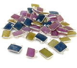 10 Pcs/ 12 Pcs Natural Sapphire Gemstone Connectors, Bulk Jewelry Supplies, Sterling Silver Jewelry Findings, 12x13mm - 14x15mm