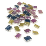 10 Pcs/ 12 Pcs Natural Sapphire Gemstone Connectors, Bulk Jewelry Supplies, Sterling Silver Jewelry Findings, 12x13mm - 14x15mm