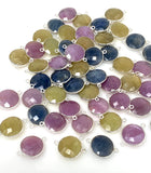 10 Pcs Natural Sapphire Gemstone Connectors, Bulk Wholesale Jewelry Supplies , Sterling Silver Jewelry Findings, 22x16.5mm