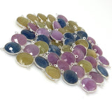 10 Pcs Natural Sapphire Gemstone Connectors, Bulk Wholesale Jewelry Supplies , Sterling Silver Jewelry Findings, 22x16.5mm