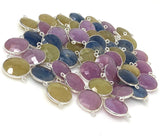 10 Pcs Natural Sapphire Gemstone Connectors, Bulk Wholesale Jewelry Supplies , Sterling Silver Jewelry Findings, 22x16.5mm
