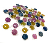 10Pcs/13 Pcs Natural Sapphire Gemstone Connectors, Sterling Silver Jewelry Findings, Bulk Wholesaler Jewelry Supplies, 18.5x12mm