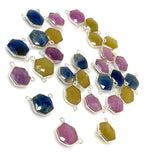 7 Pcs Natural Sapphire Gemstone Connectors, Sterling Silver Jewelry Findings, Bulk Wholesale Jewelry Supplies, 13x10.5mm