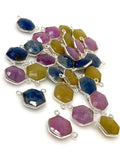 7 Pcs Natural Sapphire Gemstone Connectors, Sterling Silver Jewelry Findings, Bulk Wholesale Jewelry Supplies, 13x10.5mm