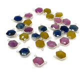7 Pcs Natural Sapphire Gemstone Connectors, Sterling Silver Jewelry Findings, Bulk Wholesale Jewelry Supplies, 13x10.5mm