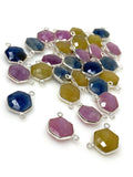 7 Pcs Natural Sapphire Gemstone Connectors, Sterling Silver Jewelry Findings, Bulk Wholesale Jewelry Supplies, 13x10.5mm